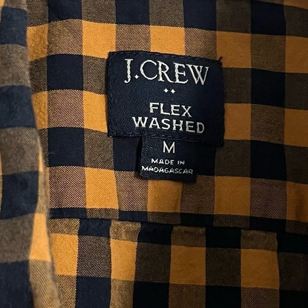 J. Crew • Men’s Yellow Navy Flex Washed Plaid Gingham Button Down Shirt